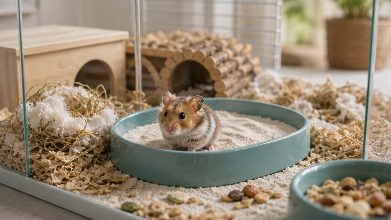 Imagem editorial sobre hamster cheira mal? o banho de areia não resolve uma gaiola suja