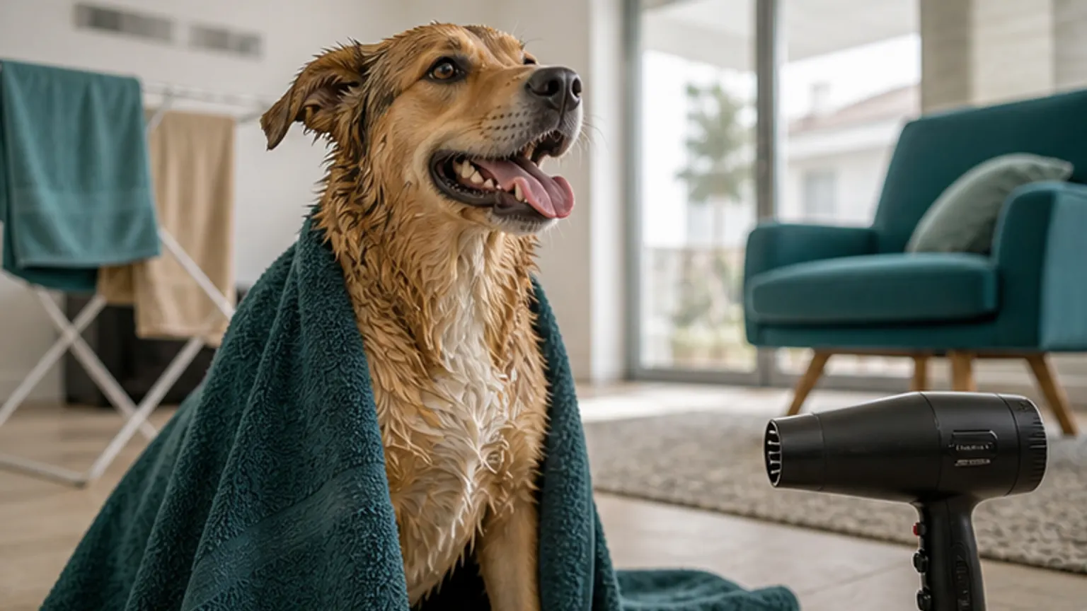 Imagem editorial sobre o cão cheira mal depois do banho? o problema pode estar na secagem