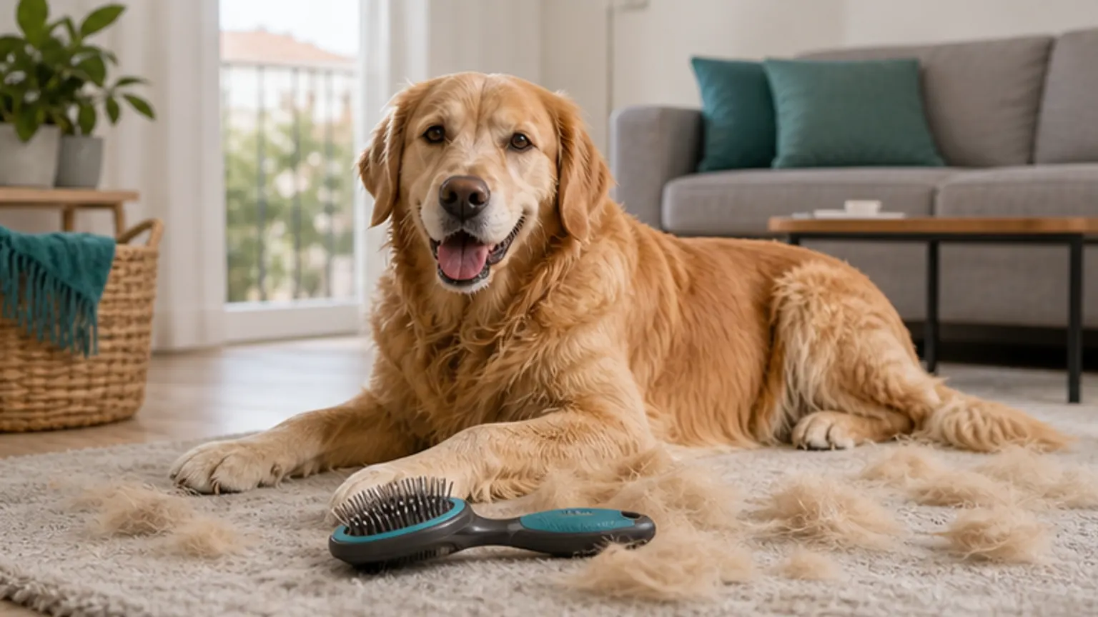 Imagem editorial sobre cão larga muito pelo? a escova certa pode mudar a casa toda