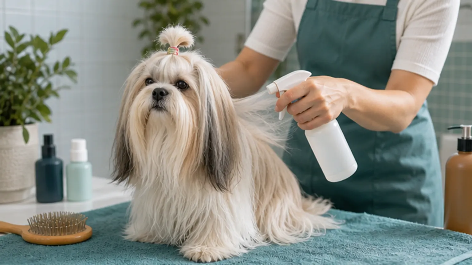 Imagem editorial sobre nós no pelo do cão? o banho pode apertar ainda mais