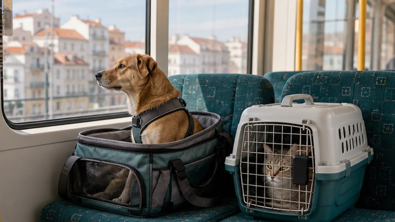 Imagem editorial sobre como transportar animais de estimação em transportes públicos