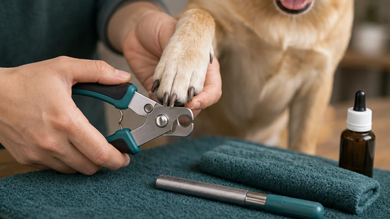 Imagem editorial sobre cortar unhas ao cão: o medo do sangramento é real, mas há forma de reduzir o risco