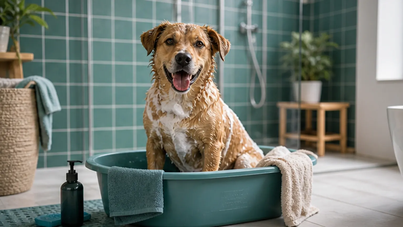 Imagem editorial sobre dar banho ao cão em apartamento sem transformar a casa num caos