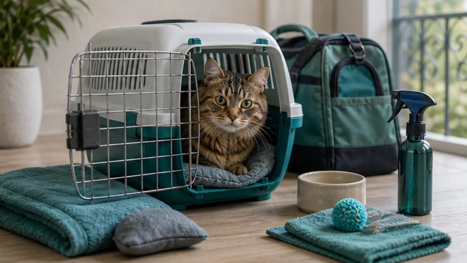 Imagem editorial sobre gato em pânico na transportadora? prepare a ida ao veterinário antes do dia da consulta
