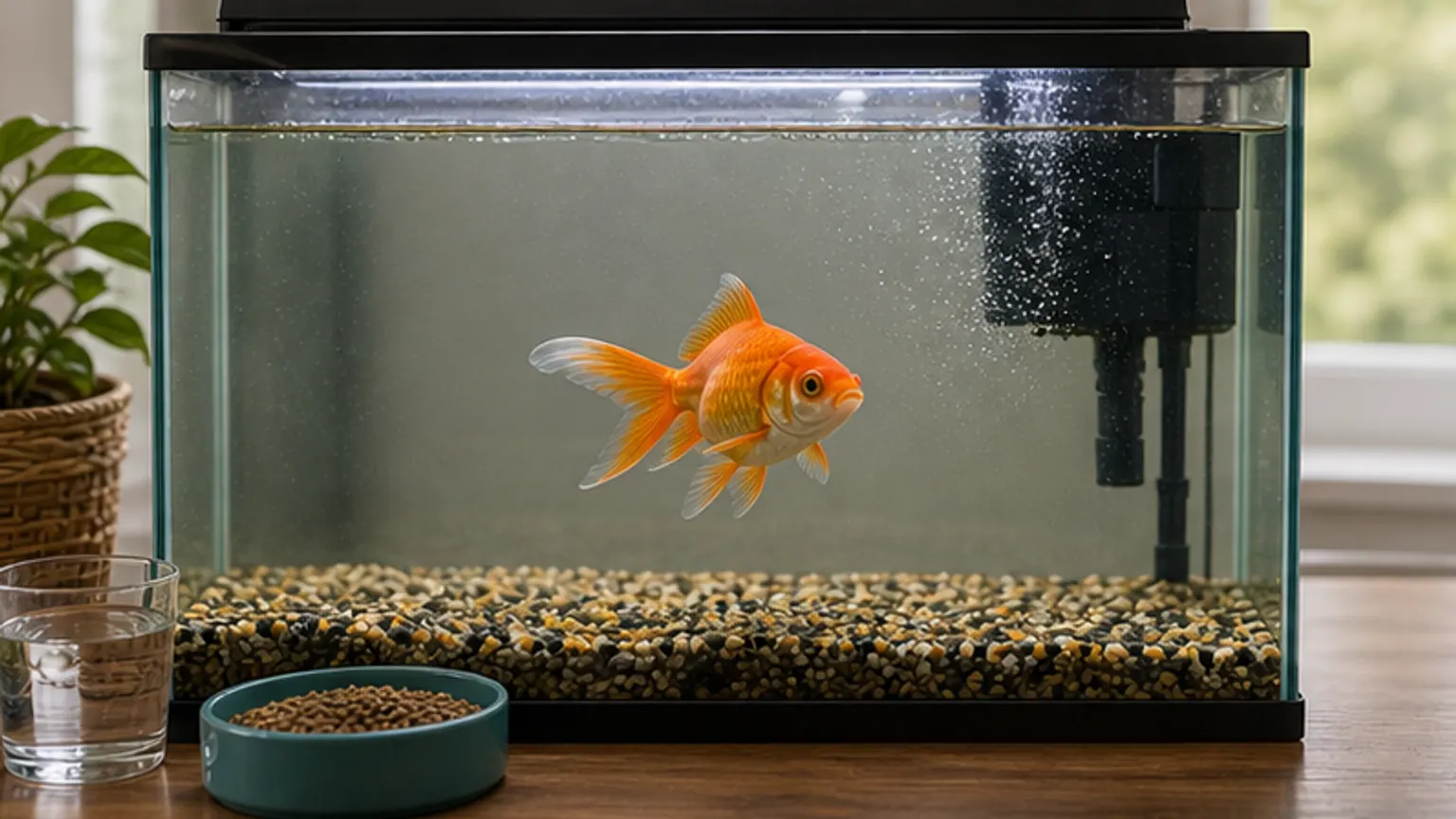 Imagem editorial sobre peixe dourado em aquário pequeno? o problema começa antes da comida