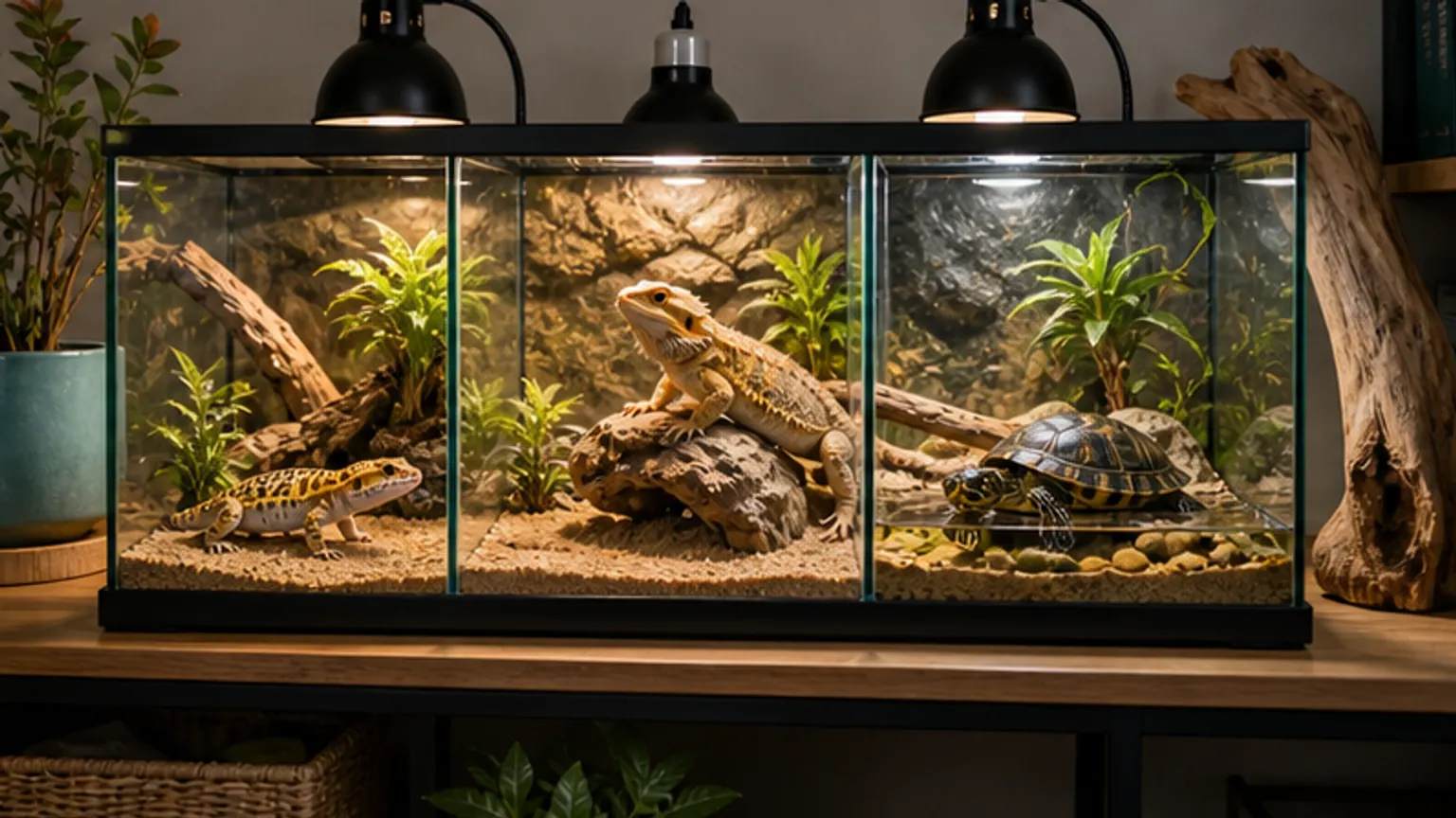 Imagem editorial sobre gecko, pogona ou tartaruga: porque copiar o terrário de outra pessoa pode correr mal